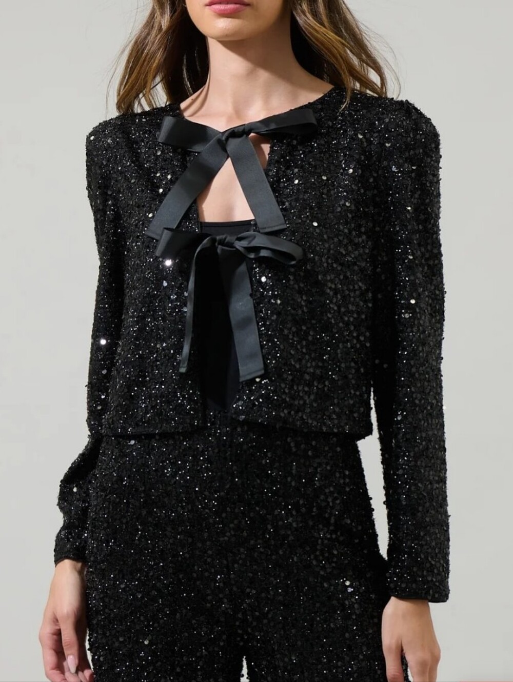 New Sugar Lips Sequin Katy Bow Tie Cardigan XS
